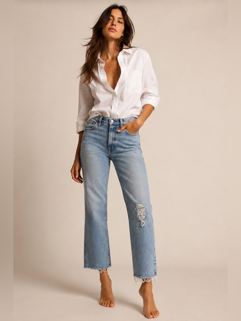 J.Crew Billie Demi Boot Crop Jeans Distressed Raw Hem Light Wash 27
